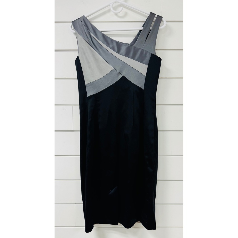 BCBGMAXAZRIA Silver Black Colorblock Bandage Sheath Dress Built-in Bra 15x38 - Picture 5 of 11